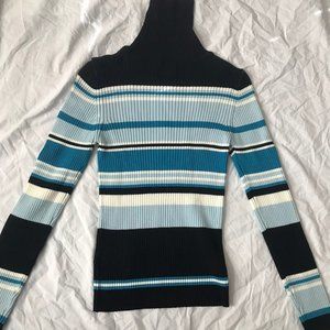 Vintage blue white black stripe turtleneck sweater
